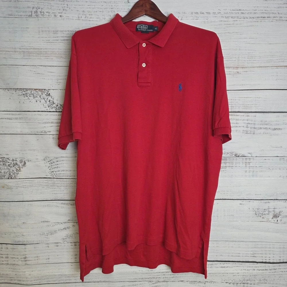 Polo Ralph Lauren Mens XL Polo Red Cotton Short Sleeve Blue Pony‎ Small Flaw